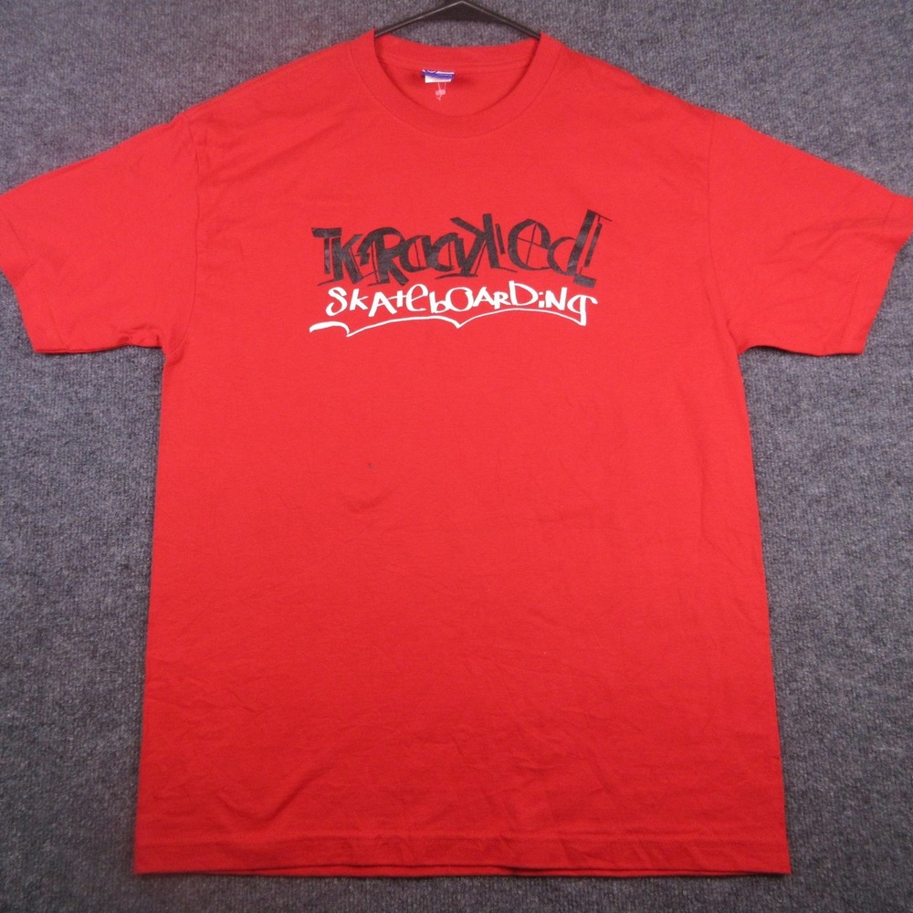 Y2K Krooked Shirt Mens Large Red Skateboarding Logo Graphic T Shirt Tee Made USA